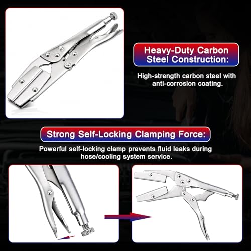 NYXOVA Radiator Hose Clamp Set, 2 Pack 10" Self-Locking Pinch Off Pliers | Pipe Sealing Lock Tool for Automobile Radiator Pipes, Fuel Hoses, Water & Vacuum Lines, Hose Clamp