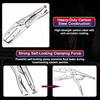 NYXOVA Radiator Hose Clamp Set, 2 Pack 10" Self-Locking Pinch Off Pliers | Pipe Sealing Lock Tool for Automobile Radiator Pipes, Fuel Hoses, Water & Vacuum Lines, Hose Clamp