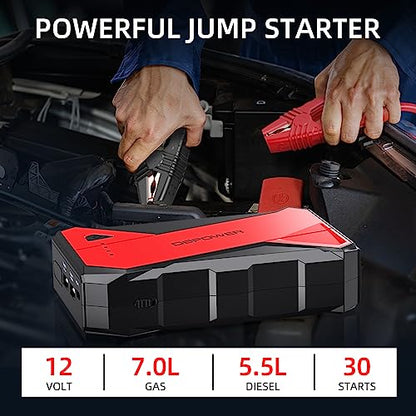 DBPOWER 1000A Portable Car Jump Starter (UP to 7.0L Gas, 5.5L Diesel Engine), 12V Lithium-Ion Auto Battery Booster, Power Pack with LCD Screen Clamp Cables,USB Quick Charge, LED Flashlight