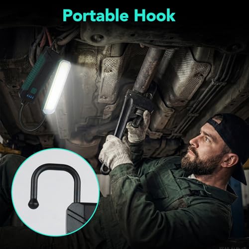 Rechargeable Magnetic Work Lights, COB Portable LED Work Light with 360° Flexible Gooseneck Design, Hook Work Flashlight for Lathe, Car Repair, Emergency, 4 Lighting Modes, USB C Cable, Pack of 1