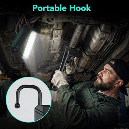 Rechargeable Magnetic Work Lights, COB Portable LED Work Light with 360° Flexible Gooseneck Design, Hook Work Flashlight for Lathe, Car Repair, Emergency, 4 Lighting Modes, USB C Cable, Pack of 1