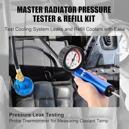 SGT Coolant Pressure Tester Kit, 33pc Universal Cooling System Radiator Leak Tester & Refiller with 23 Radiator Adapters,Master Coolant Vacuum Refill Kit with Vacuum Pump Vacuum Purge & Refill Tool