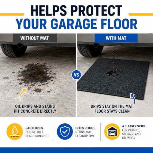 31" x 36" Garage Floor Mat, Oil Spill Mat for Under Car Motorcycle, Reusable Absorbent Leakproof Maintenance Mat, Protect Garage Driveway Floor from Oil Spills, Stains Splashes