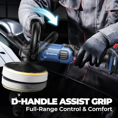 Dong Cheng 20V Brushless Cordless Polisher, Includes 2 x 4.0Ah Batteries, 500-3000RPM Buffer Polisher, 6-Speed with 6" Car Polisher Pad, Rotary Polisher for Car Detailing & Polishing.