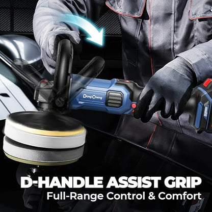 Dong Cheng 20V Brushless Cordless Polisher, Includes 2 x 4.0Ah Batteries, 500-3000RPM Buffer Polisher, 6-Speed with 6" Car Polisher Pad, Rotary Polisher for Car Detailing & Polishing.