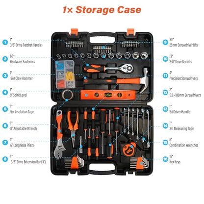 Home Repair Tool Kit 141 Piece Basic Tool Set for Men Car Mechanic | Tool Set for Home Dorm Screwdriver & Socket Set with Storage Tool Box Hand Tool Kit for Auto Repair