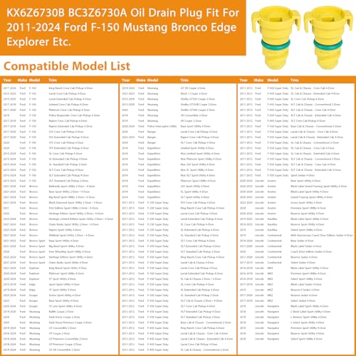 6 Pack Oil Drain Plug Compatible with Ford F-150 F150 Mustang Bronco Explorer Edge Lincoln with Removal Tool