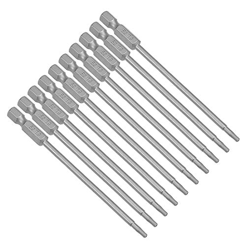 uxcell 10 Pcs T9 Magnetic Torx Screwdriver Bits, 1/4 Inch Hex Shank 3.94-inch Length S2 Security Tamper Proof Screw Driver Kit Tools - size: T9