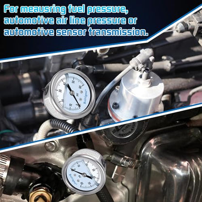 Boltigen Fuel Pressure Gauge, 3/8'' Barb Fuel Pressure Gauge Kit, 0-60psi Glycerin Filled Fuel Pressure Regulator with Gauge for Car, 1/8'' NPT Inline Fuel Pressure Guage with 1/4'' 3/8'' Converter