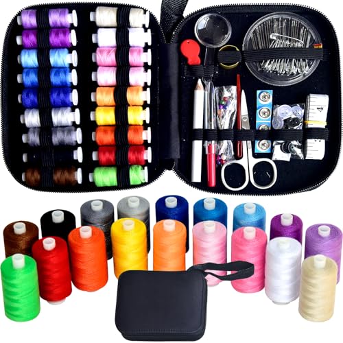 Sewing Kit with Case Portable Sewing Supplies for Home Traveler, Adults, Beginner, Emergency, Contains 18 Sewing Thread, Scissors, Needles, Measure etc - color: Black, size: 1 Pack