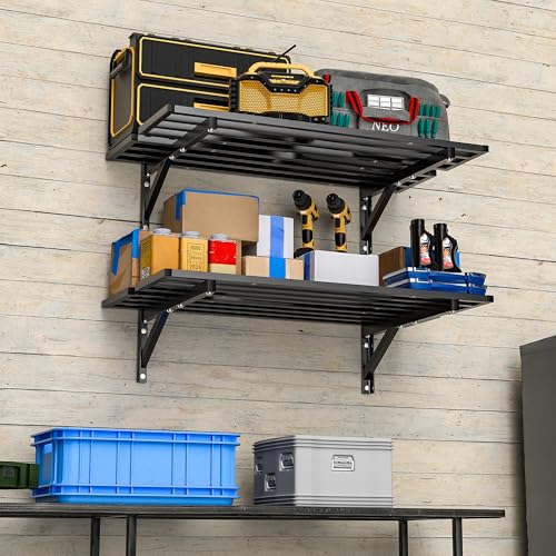Ultrawall Heavy Duty Garage Wall Shelves, 2 x 4 ft Wall Mounted Storage Shelves, Holds Up to 800Lbs, 2Pack, Black - size: 48in