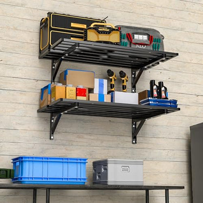 Ultrawall Heavy Duty Garage Wall Shelves, 2 x 4 ft Wall Mounted Storage Shelves, Holds Up to 800Lbs, 2Pack, Black - size: 48in