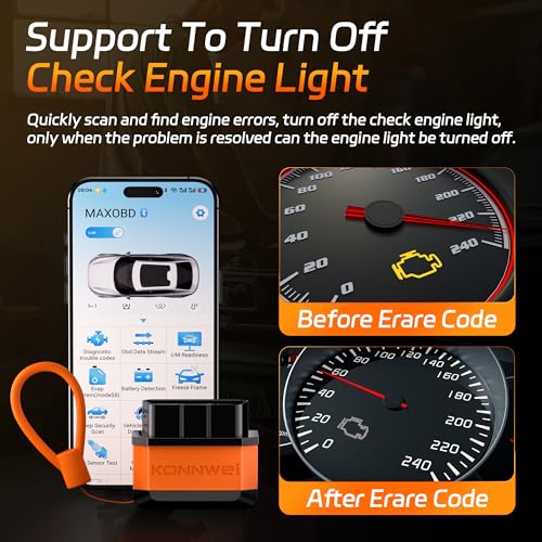 KONNWEI OBD2 Bluetooth Scanner Engine Code Reader w/Power ON/Off Button | Wireless Car Scanner w/Battery voltage Test Live Data Stream Freeze Frame I/M Readiness for iOS & Android