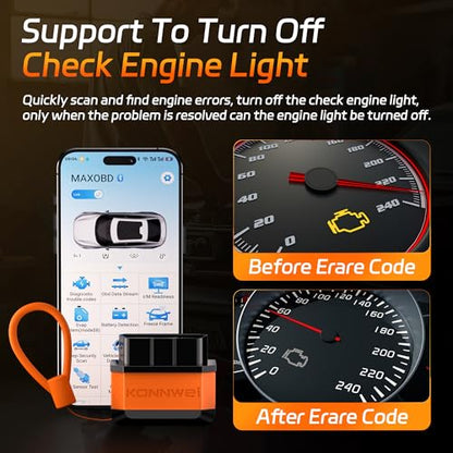 KONNWEI OBD2 Bluetooth Scanner Engine Code Reader w/Power ON/Off Button | Wireless Car Scanner w/Battery voltage Test Live Data Stream Freeze Frame I/M Readiness for iOS & Android
