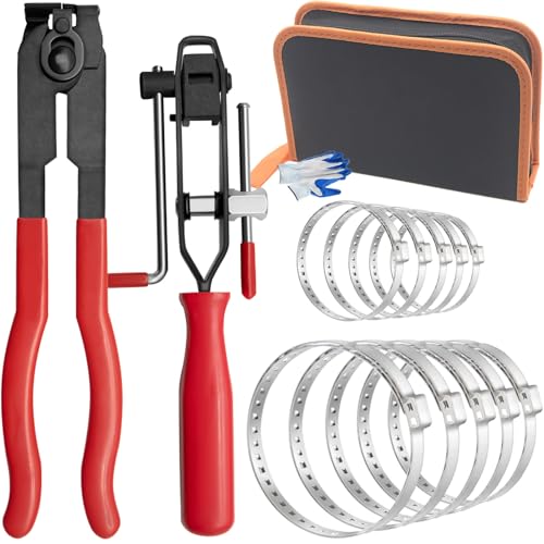 2Pcs CV Boot Clamp Crimp & Banding Tool Set with 10 Crimp Bands | Professional pliers for ear & band-style CV clamps for car and ATV axle boot replacement maintenance