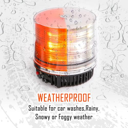 LED Wireless Rotating Beacon Battery Strobe Warning Light Amber White | Hazard Flash Emergency Safety Roof Top Lights Magnetic Base Mount and Rechargeable Portable For Plow Tractor UTV Golf Cart - color: Amber/White