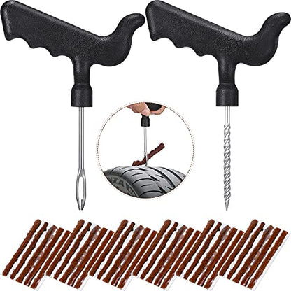 Frienda 32 Pieces Tire Repair Kit with Plug Kit T Handle Tire Repair Tools to Fix Punctures and Plug Flats for Truck, Rv, SUV, ATV, Motorcycle, Car, Tractor, Trailer