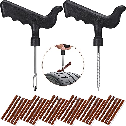 Frienda 32 Pieces Tire Repair Kit with Plug Kit T Handle Tire Repair Tools to Fix Punctures and Plug Flats for Truck, Rv, SUV, ATV, Motorcycle, Car, Tractor, Trailer