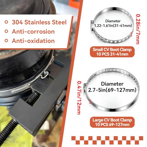 CV Boot Clamp Plier with 20Pcs Stainless Steel Single Ear Hose Clamp, Drive Shaft CV Axle Boot Clamp Removal and Installation Tool for Most Cars