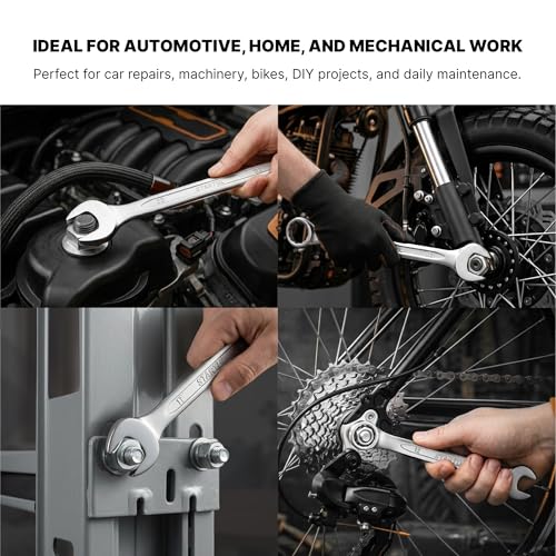 12-Piece Metric Combination Wrench Set with Storage Rack, 6–22 mm Wrenches Set, Chrome Vanadium Steel with Satin Finish Combination Wrenches, 12 Point Open End Wrench Set for Automotive, DIY