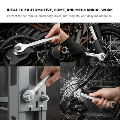 12-Piece Metric Combination Wrench Set with Storage Rack, 6–22 mm Wrenches Set, Chrome Vanadium Steel with Satin Finish Combination Wrenches, 12 Point Open End Wrench Set for Automotive, DIY