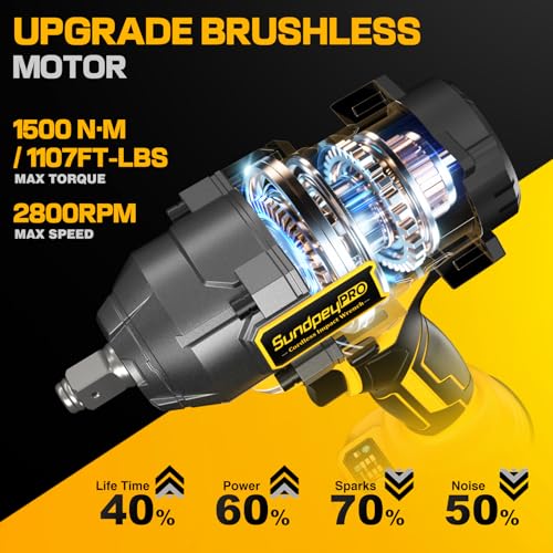 1/2" Cordless Impact Wrench - 1107Ft-lbs（1500N·m）21V 3 Speed High Torque Brushless Impact Gun with 2 x 4.0Ah Batteries & Charger & 6 Sockets & 5" extension bar for Tire Removal Rusted Bolts