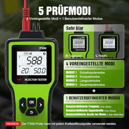 JDIAG Universal Fuel Injector Tester Cleaner Kit - 4 Preset & 1 Custom Mode, Test 2 Injectors Simultaneously, DIY Cleaning Tools with Dedicated Fuel Injector Connectors, 12V/5V Output Power