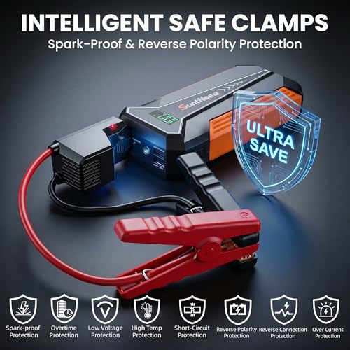 Jump Starter Power Bank 8000mAh (Up to 6.5L Petrol/5.0L Diesel),12V Battery Booster for Cars, Trucks, SUVs & Motorcycles,Compact Design with LED Light & PD 18W USB -Orange