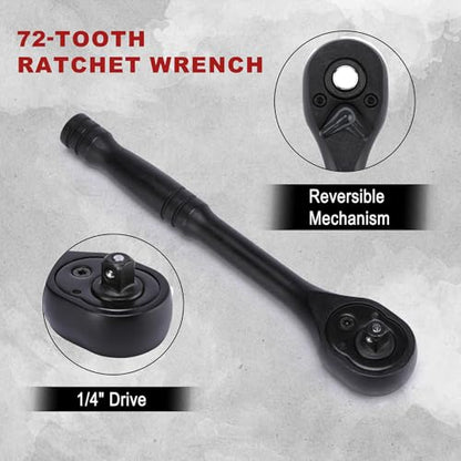 Mayouko 56PCS 1/4 Inch Drive Impact Socket Wrench Set, SAE/Metric, Deep/Shallow, 6 Point, CR-V, 5/32 Inch - 9/16 Inch, 4mm - 15mm, 72 Teeth Ratchet Handle, With Extensions, Adapters, Universal Joint - size: 56PCS With Accessory&Ratchet