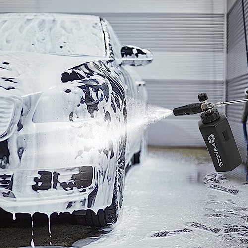 PWACCS Foam Cannon for Pressure Washer, Adjustable Car Wash Foam Cannon, Big Mouth Snow Foam Lance with 1/4" Quick Connect, Thick Foam Power Wash Foam Blaster 1.5 L, Additional Orifice Nozzle 1.1mm - style: Black Foam Cannon