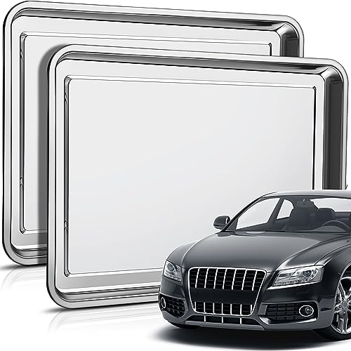 2 Pcs Stainless Steel Oil Drip Pan for Under Car 27.6 x 19.7 Inch Automotive Oil Change Pan Silver Rust Resistant Motorcycle Drip Tray Replacement Tray for Garage Floor - size: 27.56 x 19.69 Inch