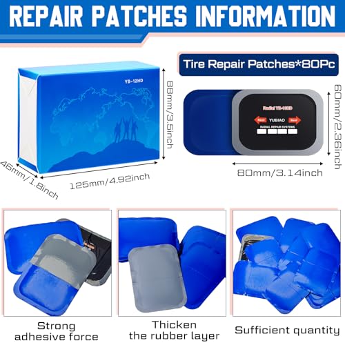 Tallew 80 Pcs Tire Patch Heavy Duty Rubber Patches Radial Repair Patch Tube and Tire Plug Kit Emergency Repair Tool for Puncture Car Truck Bus Tractor Vehicle (2.56 x 3.15 Inch) - size: 2.56 x 3.15 Inch