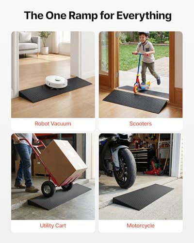 VEVOR 1.2" Rise Cuttable Threshold Ramp for Doorways, 35.4" Wide Natural Rubber Wheelchair Ramp, Non-Slip Solid Rubber Ramp with Double-Sided Tape for Doorways, Driveways, Bathroom, Smooth Tile - size: 1.2‘’ Rise
