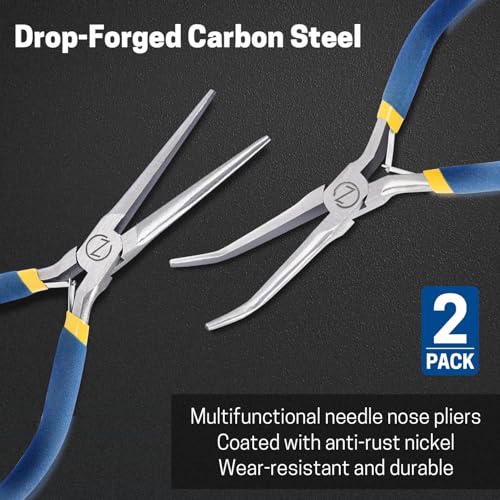 VISEMAN 6" Mini Needle Nose Pliers, 2PCS Long Nose Pliers Set | with Comfort Grip Handles for Handmade Craft - style: Straight + 45-Degree Bent