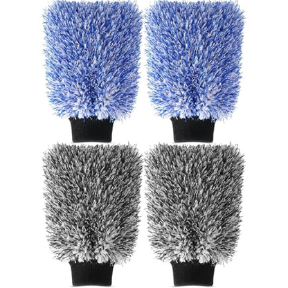4 Pack Microfiber Car Wash Mitts Set 10x7 Inch Soft Suede Lining Car Wash Gloves, Highly Absorbent Scratch-free Cleaning Cloths for Auto Detailing, Safe with All Soaps, Bucket (Blue & Black) - color: Blue & Black