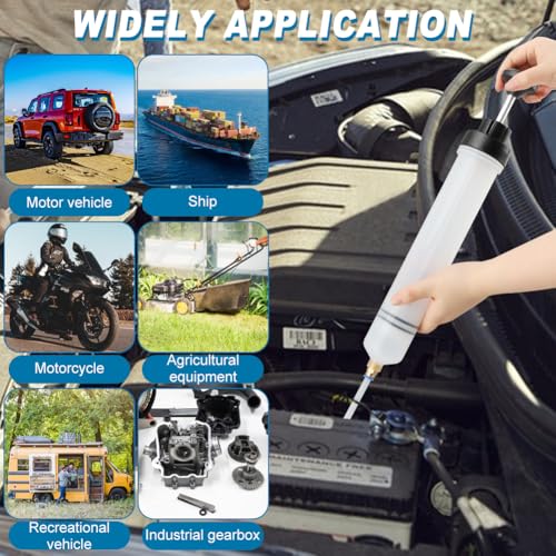 500cc Oil Suction Syrin ge Fluid Transfer Pump, Automotive Brake Fluid Extractor Pump with Long Rubber Hose, Manual Fuel Suction & Filler Vacuum Fuel Transfer Cleaner(Color:Clear)