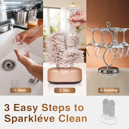 Home Glassware Polisher, World's First Affordable Spinning Glass Polisher, 600 RPM Dries, Polishes, All Glasses, Wet Glass and Spin For Sparkling Glassware, Champagne, Premium Painted - color: Champagne