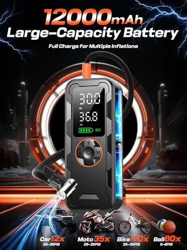 Tire Inflator Portable Air Compressor, 150PSI Electric Air Pump with Digital Pressure Gauge, Fast Inflation, Auto Shut-Off, 12V LED Light, Compact&Cordless Quick Inflation for Car, Motor, Bikes, Balls