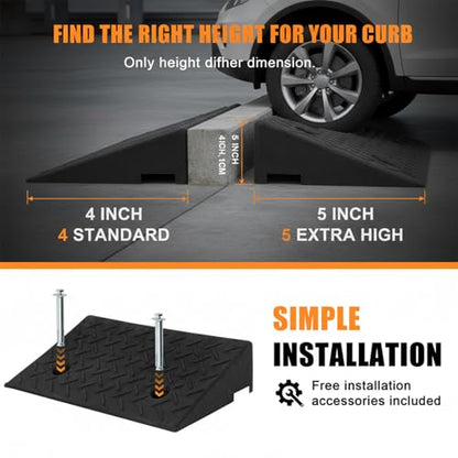 5" Curb Ramp - PLSER Rubber Curb Ramps Curb Ramps for Driveway 7700LBS/3.5T Capacity Vehicle Ramps for Motorcycle Car Bike Wheelchair,2PCS - size: 19.69"×11.81"×5"