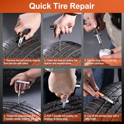ValueMax Tire Repair Kit, 38PCS Universal Heavy Duty Car Tool Kit for Fix Punctures, Tire Plug Tools for Cars, Motorcycles, ATV, SUV, RV, Tractors, Trucks, etc.