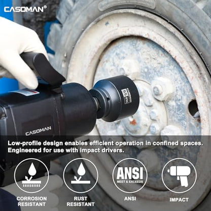 CASOMAN 15-Piece 3/4" Drive Shallow Spindle Axle Nut Impact Socket Set, 6-Point, Standard Large Socket Set, Metric (17mm -55mm), CR-MO Steel, with Storage Case