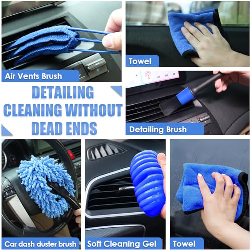 Car Cleaning Kit, Car Interior Detailing Kit with High Power Handheld Vacuum, Detailing Brush Set, Windshield Cleaner, Cleaning Gel, Complete Auto Accessories for Men, Women