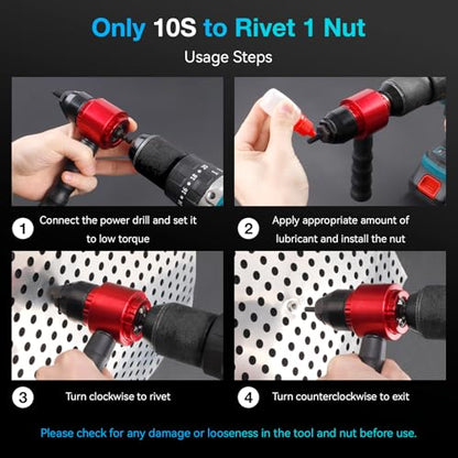 YUZES Rivet Nut Tool Kit for Drill & Ratchet, 10 Mandrels, 50 Rivet Nuts | Rivet Nut Gun Adapter, Fast Riveting, Less Hand Effort, Compact for Tight Spaces, Metric & SAE, Car, RV, Metalwork & DIY