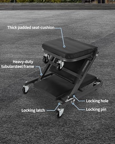 Garvee 36" Z-Creeper Seat on Wheels, 2-in-1 Foldable Garage Creeper Shop Seat, 330 LBS Capacity Automotive Mechanic Repair Under Car Rolling Creeper Seat with 6 Swivel Casters - color: Black