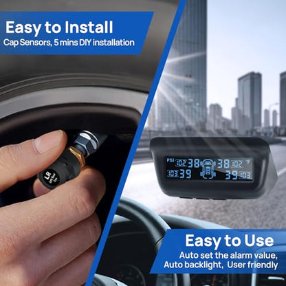 Masoll Tire Pressure Monitoring System, RV/Trailer TPMS with Solar Charging & Auto Calibration, M13 LCD Display tpms 4 sensors (0-99PSI)