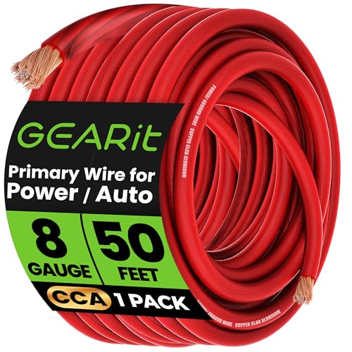GEARit 8 Gauge Wire 50 ft Red, 8 AWG Battery Cable CCA, Copper-Clad Aluminum Power Cable for Car Audio Amp, Automotive, RV - color: 8 Gauge Wire, size: Red - 50ft