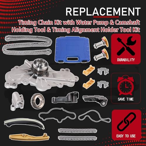 Timing Chain Kit with Water Pump Compatible With Ford F150 V6 | for 11-17 Ford F150 Edge Explorer, Taurus, Mustang, Flex, Timing Alignment Camshaft Holding Tool, Holder Tool, BL3Z-6268-A
