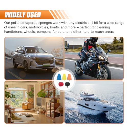 5PCS Car Wheel Hub Drill Buffing Sponge Pads Kit, 3 Inch Shank Polishing Pad for Car Details Cleaning, Auto Cone Metal Polish Buffing Polishing Ball, Universal for Automotive Wheels Care
