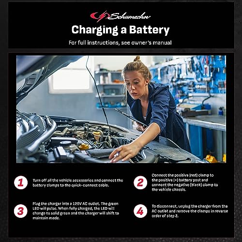 Schumacher Electric 0.8A Car Battery Charger and Maintainer,2-in-1 Solution,for 12V Power Sport,Automotive,and Marine Batteries,SC1299,(Pack of 4) - size: 800mAh 12V Battery Maintainer (Pack of 4)