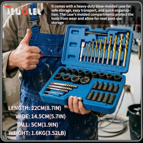 40PCS Bolt & Screw Extractor Set, Left Hand Cobalt Drill Bit Kit | Broken Stripped Screw Removal Tool, Multi-Spline Stripped, Damaged, Frozen, Studs, Rusted, Rounded-Off Bolts, Nuts Screws